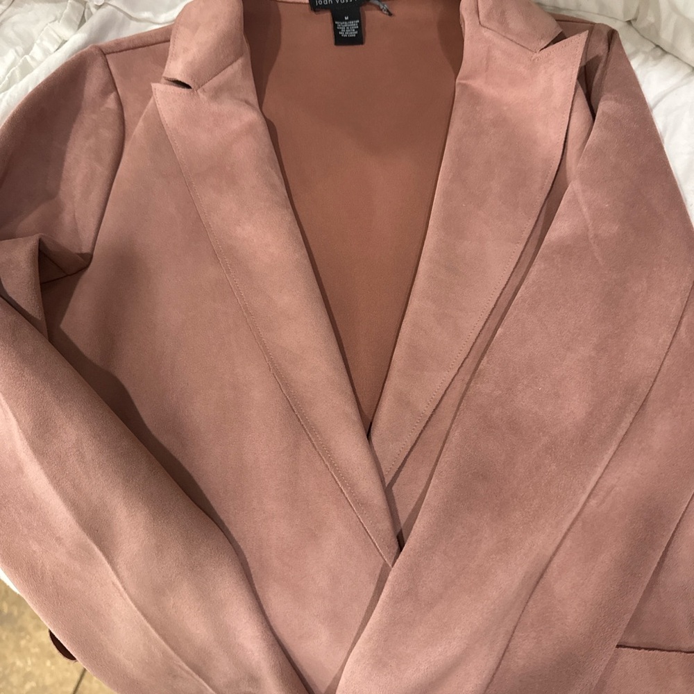 Joan Vass Blush Stretch Blazer Medium open front soft knit jacket
